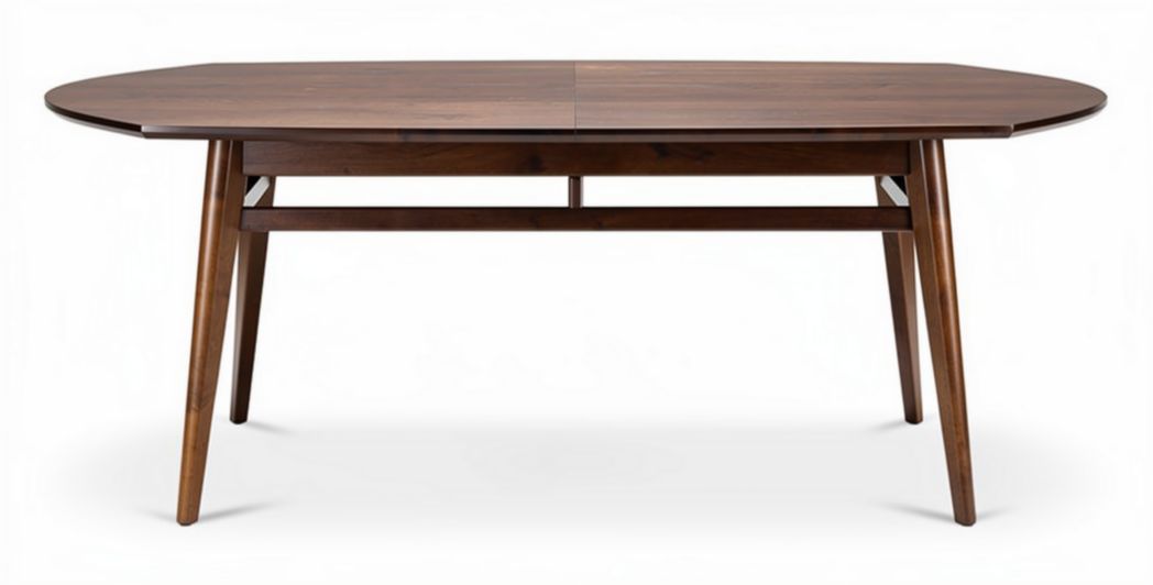 Round wooden dining table with extendable leaf in walnut finish 200 x 100 x 75cm
