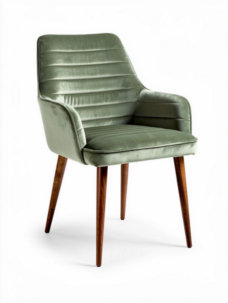 Velvet upholstered dining chair with wooden legs in green 60 x 50 x 80cm