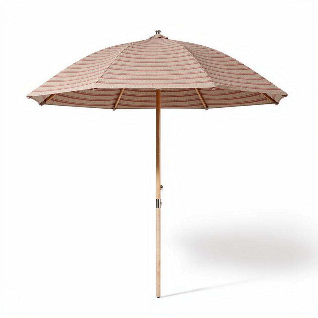 Beach umbrella with wooden pole and striped fabric 200 x 200 x 250cm