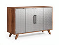 Wooden sideboard with silver geometric pattern doors 150 x 45 x 80cm