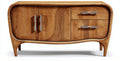 Mid-century modern wooden sideboard with storage space and natural finish