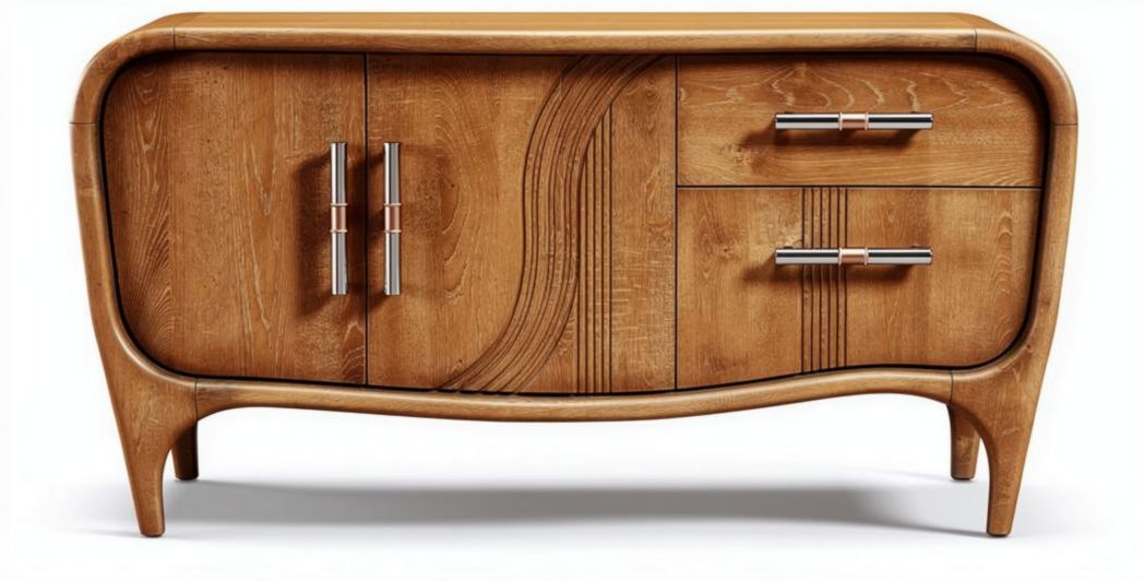 Mid-century modern wooden sideboard with storage space and natural finish