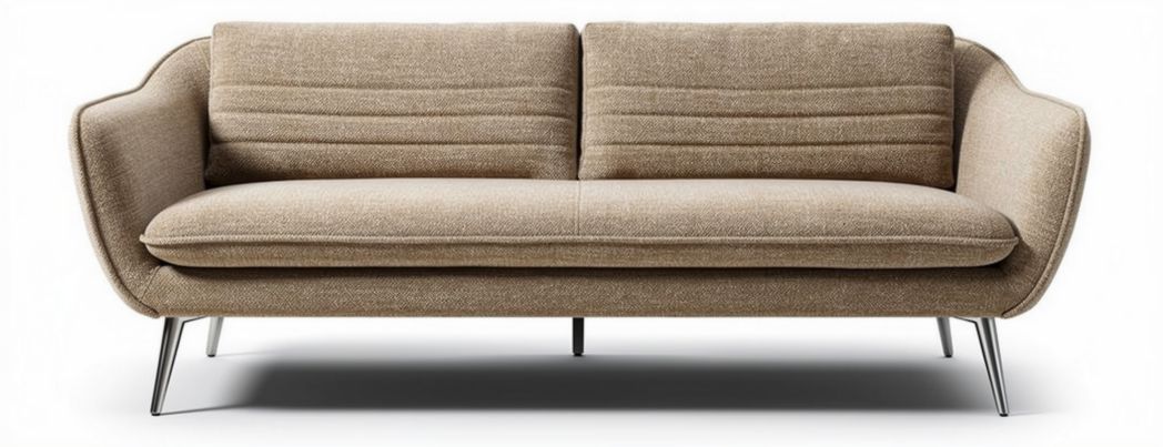 Modern beige fabric sofa with streamlined design and metal legs 200 x 90 x 80cm