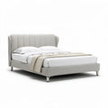 Upholstered bed frame with wingback design in light gray fabric 200 x 160 x 100cm