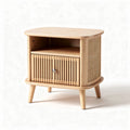 Natural wood nightstand with open storage and drawers 50 x 35 x 45cm