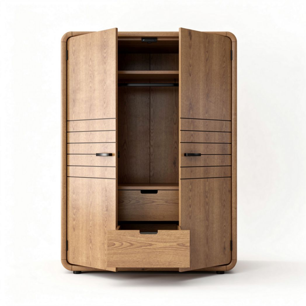 Wooden wardrobe with drawers and shelves for bedroom storage 180 x 100 x 50cm