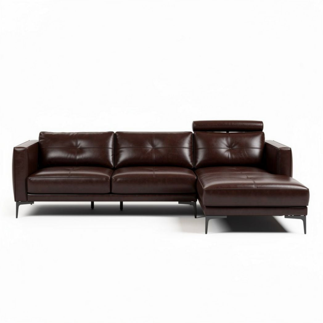 Brown leather sectional sofa with chaise lounge 240 x 80 x 85cm