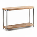 Wood and stainless steel console table with open shelf storage 120 x 40 x 75cm