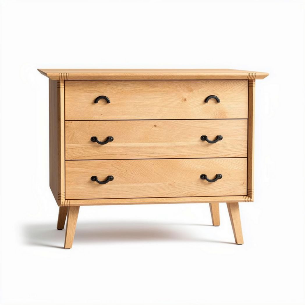 Wooden dresser with three drawers and black metal handles 80 x 40 x 75cm